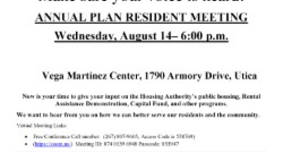 Adrean Terrace, N.D. Peters Manor, F.X. Matt Apartments Resident Meeting on August 14